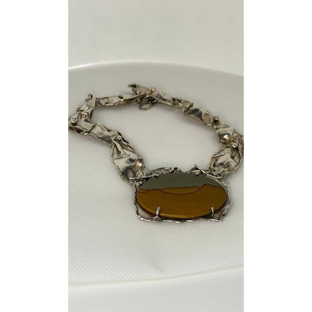 Diane Markz Picture Jasper Silver Brutalist Necklace - Picture 8 of 9